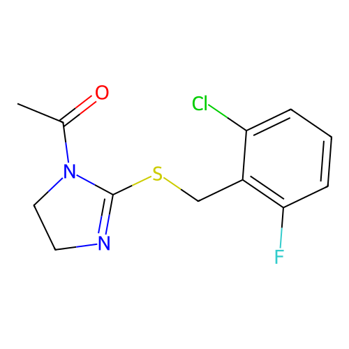 1-[2-[(2-Chloro-6-fluorophenyl)methylsulfanyl]-4,5-dihydroimidazol-1-yl]ethanone structure