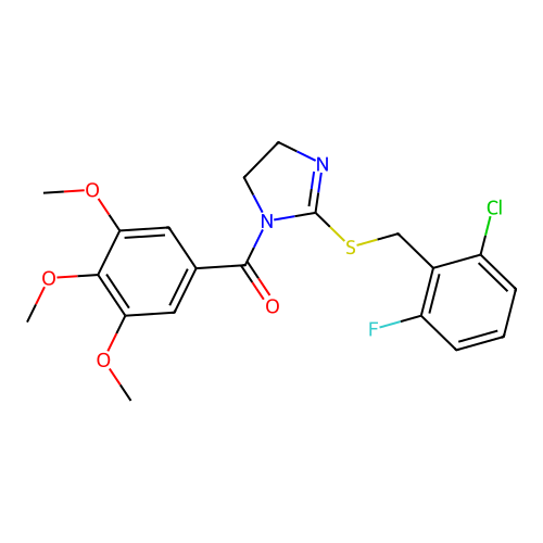 (2-((2-chloro-6-fluorobenzyl)thio)-4,5-dihydro-1H-imidazol-1-yl)(3,4,5-trimethoxyphenyl)methanone structure
