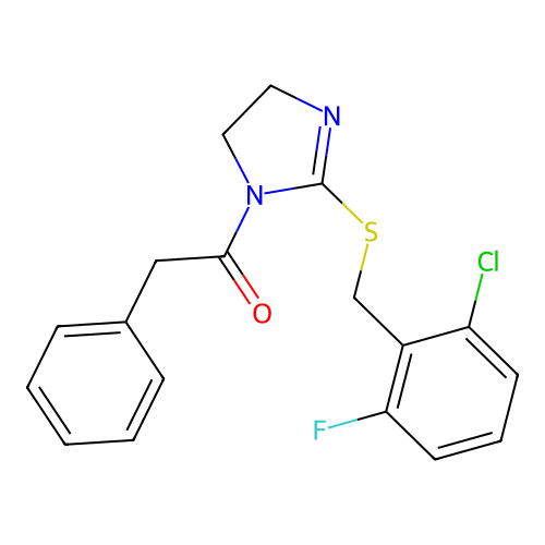 1-(2-((2-chloro-6-fluorobenzyl)thio)-4,5-dihydro-1H-imidazol-1-yl)-2-phenylethanone structure