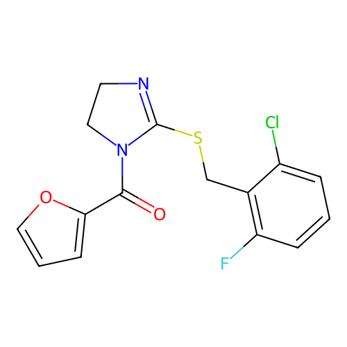 [2-[(2-chloro-6-fluorophenyl)methylsulfanyl]-4,5-dihydroimidazol-1-yl]-(furan-2-yl)methanone structure