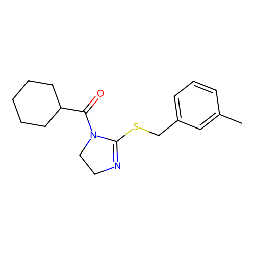 cyclohexyl(2-((3-methylbenzyl)thio)-4,5-dihydro-1H-imidazol-1-yl)methanone structure