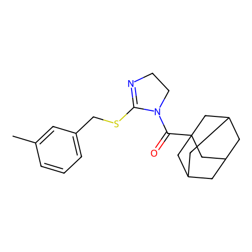 (3r,5r,7r)-adamantan-1-yl(2-((3-methylbenzyl)thio)-4,5-dihydro-1H-imidazol-1-yl)methanone structure