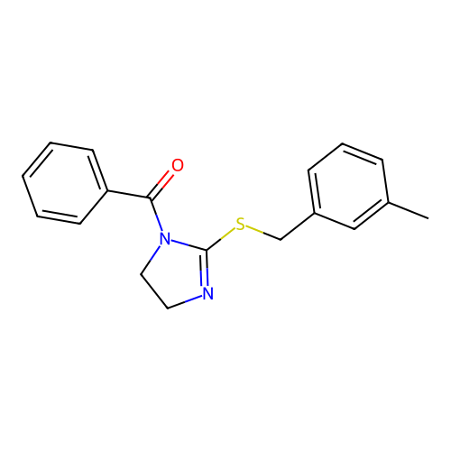 (2-((3-methylbenzyl)thio)-4,5-dihydro-1H-imidazol-1-yl)(phenyl)methanone structure