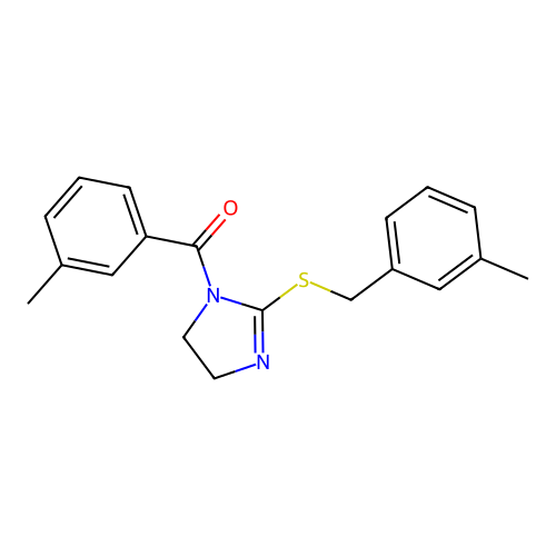 (2-((3-methylbenzyl)thio)-4,5-dihydro-1H-imidazol-1-yl)(m-tolyl)methanone structure