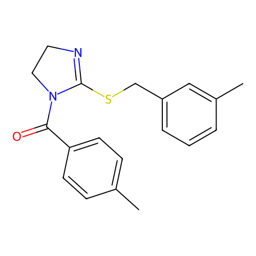 (2-((3-methylbenzyl)thio)-4,5-dihydro-1H-imidazol-1-yl)(p-tolyl)methanone structure