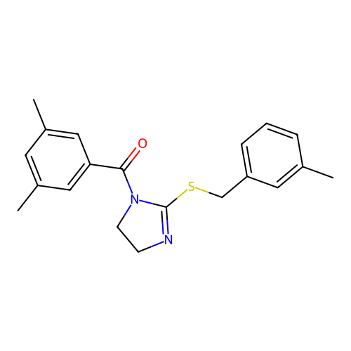 (3,5-dimethylphenyl)(2-((3-methylbenzyl)thio)-4,5-dihydro-1H-imidazol-1-yl)methanone structure