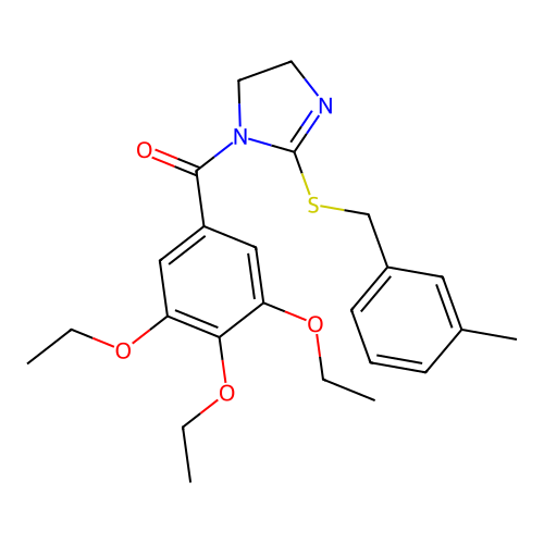 (2-((3-methylbenzyl)thio)-4,5-dihydro-1H-imidazol-1-yl)(3,4,5-triethoxyphenyl)methanone structure