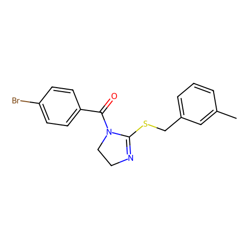 (4-bromophenyl)(2-((3-methylbenzyl)thio)-4,5-dihydro-1H-imidazol-1-yl)methanone structure
