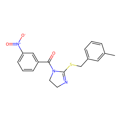 (2-((3-methylbenzyl)thio)-4,5-dihydro-1H-imidazol-1-yl)(3-nitrophenyl)methanone structure