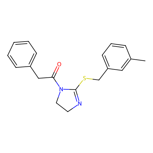 1-[2-[(3-Methylphenyl)methylsulfanyl]-4,5-dihydroimidazol-1-yl]-2-phenylethanone structure