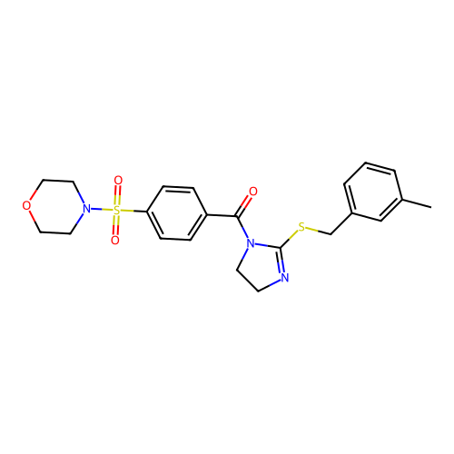 (2-((3-methylbenzyl)thio)-4,5-dihydro-1H-imidazol-1-yl)(4-(morpholinosulfonyl)phenyl)methanone structure