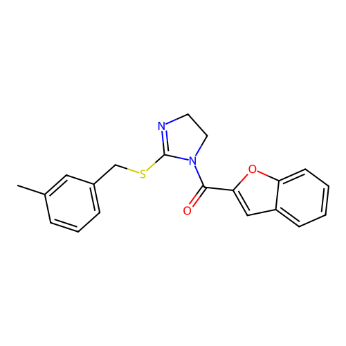 benzofuran-2-yl(2-((3-methylbenzyl)thio)-4,5-dihydro-1H-imidazol-1-yl)methanone structure