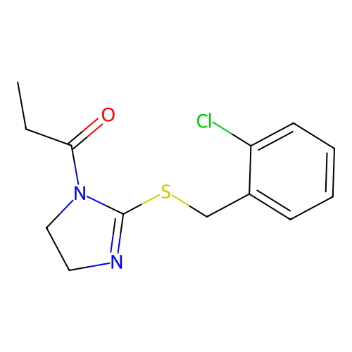 1-[2-[(2-Chlorophenyl)methylsulfanyl]-4,5-dihydroimidazol-1-yl]propan-1-one structure