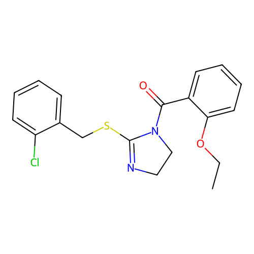 (2-((2-chlorobenzyl)thio)-4,5-dihydro-1H-imidazol-1-yl)(2-ethoxyphenyl)methanone structure