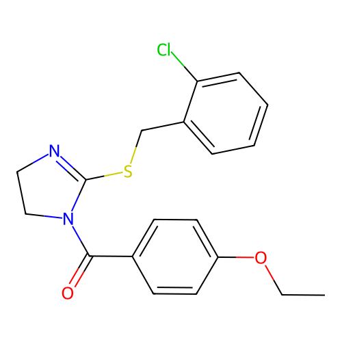 (2-((2-chlorobenzyl)thio)-4,5-dihydro-1H-imidazol-1-yl)(4-ethoxyphenyl)methanone structure