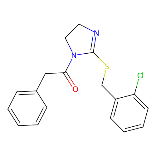 1-(2-((2-chlorobenzyl)thio)-4,5-dihydro-1H-imidazol-1-yl)-2-phenylethanone structure