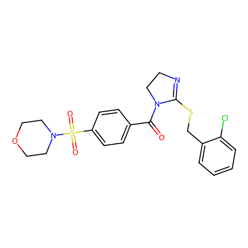 (2-((2-chlorobenzyl)thio)-4,5-dihydro-1H-imidazol-1-yl)(4-(morpholinosulfonyl)phenyl)methanone structure