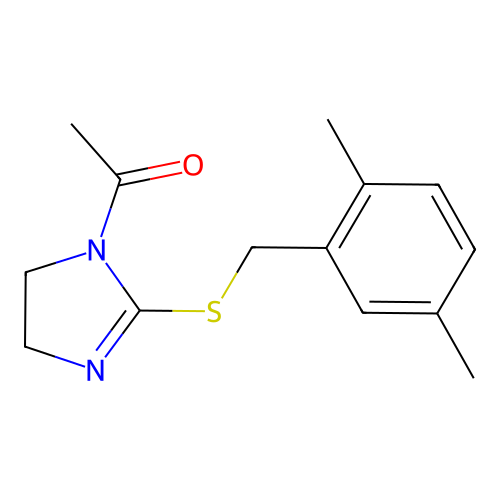 1-[2-[(2,5-Dimethylphenyl)methylsulfanyl]-4,5-dihydroimidazol-1-yl]ethanone structure