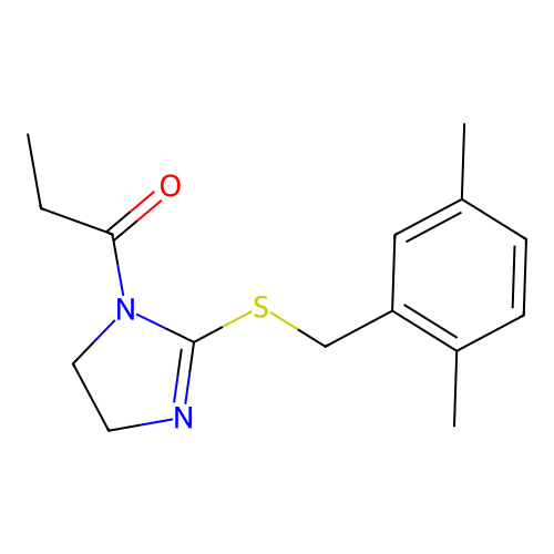 1-[2-[(2,5-Dimethylphenyl)methylsulfanyl]-4,5-dihydroimidazol-1-yl]propan-1-one structure