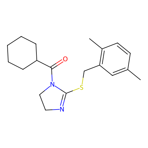 cyclohexyl(2-((2,5-dimethylbenzyl)thio)-4,5-dihydro-1H-imidazol-1-yl)methanone structure