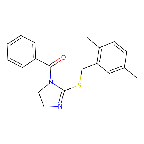 (2-((2,5-dimethylbenzyl)thio)-4,5-dihydro-1H-imidazol-1-yl)(phenyl)methanone structure