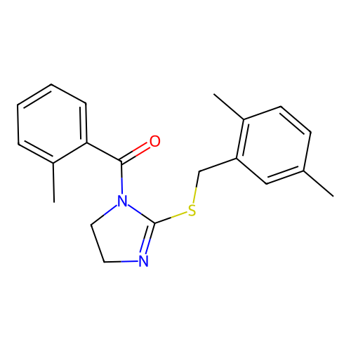 (2-((2,5-dimethylbenzyl)thio)-4,5-dihydro-1H-imidazol-1-yl)(o-tolyl)methanone structure