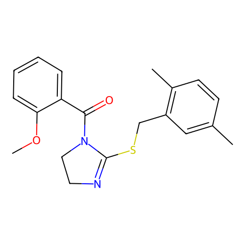 (2-((2,5-dimethylbenzyl)thio)-4,5-dihydro-1H-imidazol-1-yl)(2-methoxyphenyl)methanone structure