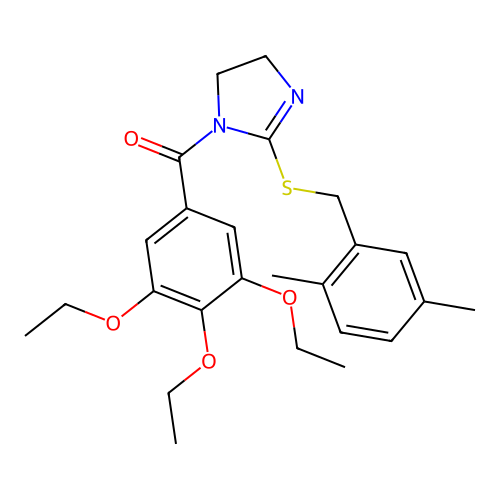 (2-((2,5-dimethylbenzyl)thio)-4,5-dihydro-1H-imidazol-1-yl)(3,4,5-triethoxyphenyl)methanone structure