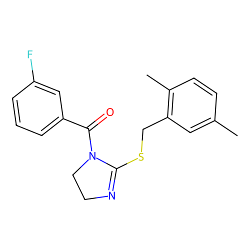 (2-((2,5-dimethylbenzyl)thio)-4,5-dihydro-1H-imidazol-1-yl)(3-fluorophenyl)methanone structure