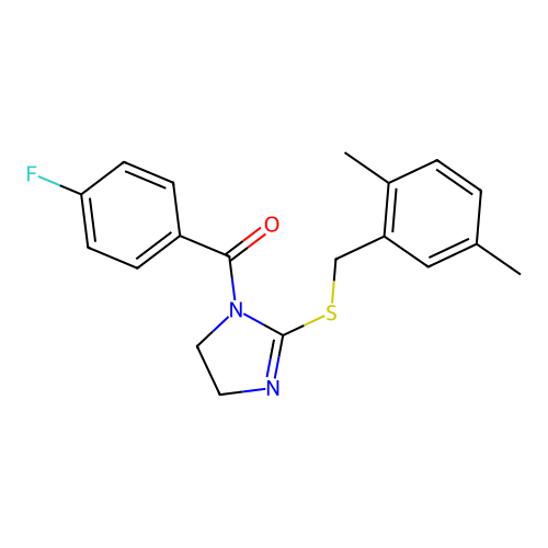 (2-((2,5-dimethylbenzyl)thio)-4,5-dihydro-1H-imidazol-1-yl)(4-fluorophenyl)methanone structure