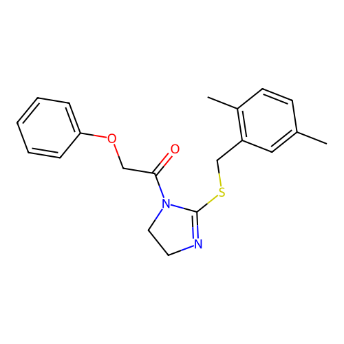 1-(2-((2,5-dimethylbenzyl)thio)-4,5-dihydro-1H-imidazol-1-yl)-2-phenoxyethanone structure