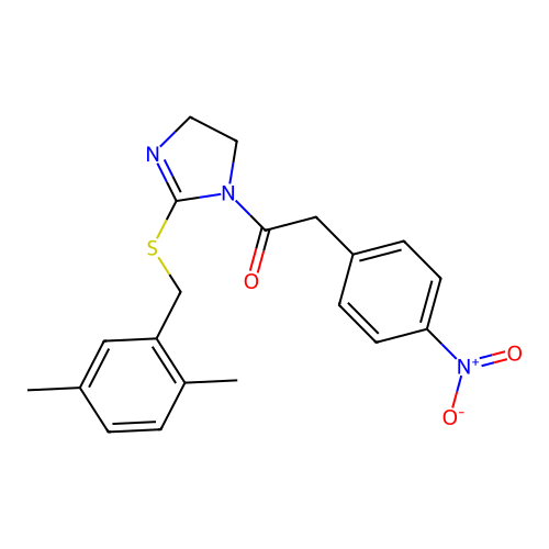 1-(2-((2,5-dimethylbenzyl)thio)-4,5-dihydro-1H-imidazol-1-yl)-2-(4-nitrophenyl)ethanone structure