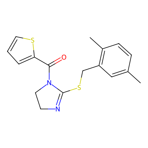 [2-[(2,5-dimethylphenyl)methylsulfanyl]-4,5-dihydroimidazol-1-yl]-thiophen-2-ylmethanone structure