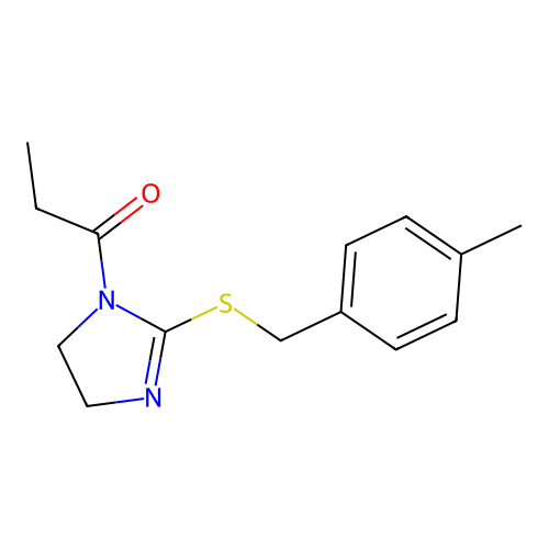 1-(2-((4-methylbenzyl)thio)-4,5-dihydro-1H-imidazol-1-yl)propan-1-one structure