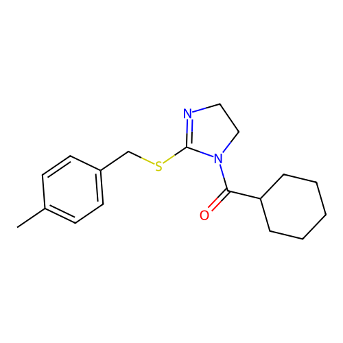 cyclohexyl(2-((4-methylbenzyl)thio)-4,5-dihydro-1H-imidazol-1-yl)methanone structure