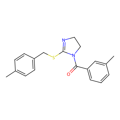 (2-((4-methylbenzyl)thio)-4,5-dihydro-1H-imidazol-1-yl)(m-tolyl)methanone structure
