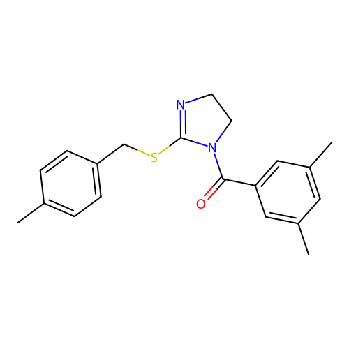 (3,5-dimethylphenyl)(2-((4-methylbenzyl)thio)-4,5-dihydro-1H-imidazol-1-yl)methanone structure