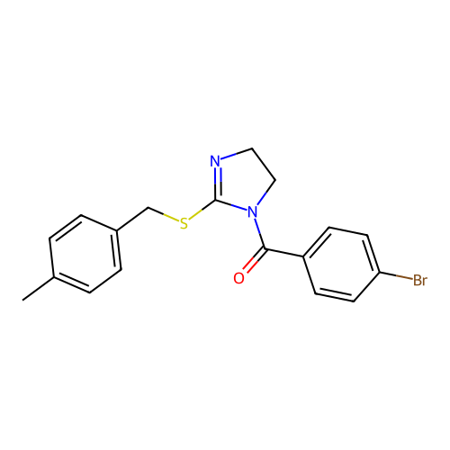 (4-bromophenyl)(2-((4-methylbenzyl)thio)-4,5-dihydro-1H-imidazol-1-yl)methanone structure
