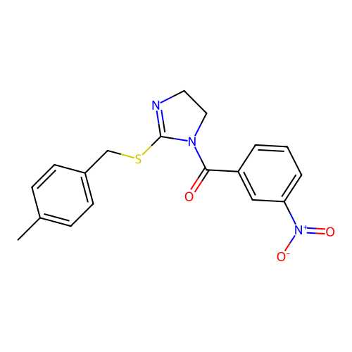 (2-((4-methylbenzyl)thio)-4,5-dihydro-1H-imidazol-1-yl)(3-nitrophenyl)methanone structure