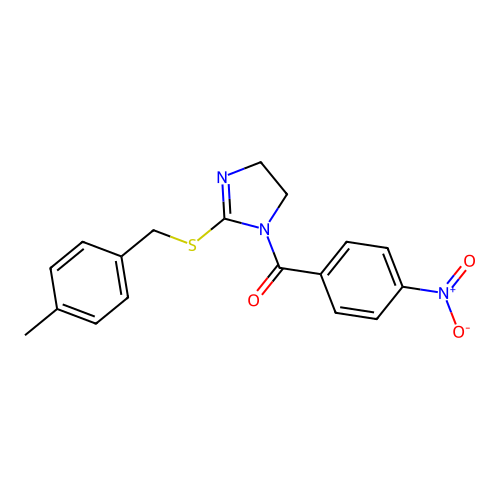 [2-[(4-methylphenyl)methylsulfanyl]-4,5-dihydroimidazol-1-yl]-(4-nitrophenyl)methanone structure
