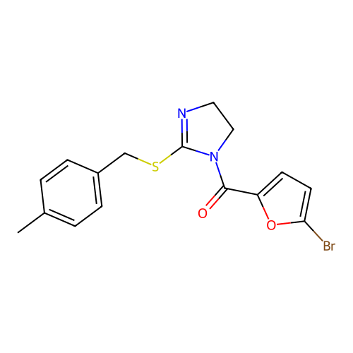 (5-bromofuran-2-yl)(2-((4-methylbenzyl)thio)-4,5-dihydro-1H-imidazol-1-yl)methanone structure