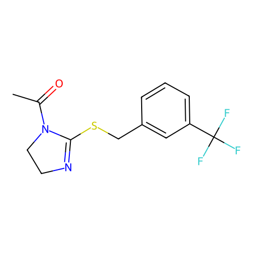 1-(2-((3-(trifluoromethyl)benzyl)thio)-4,5-dihydro-1H-imidazol-1-yl)ethanone structure