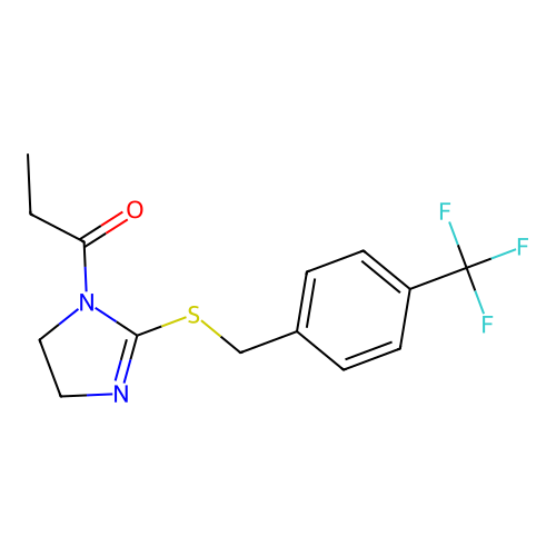 1-(2-((4-(trifluoromethyl)benzyl)thio)-4,5-dihydro-1H-imidazol-1-yl)propan-1-one structure
