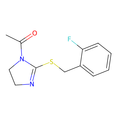 1-[2-[(2-Fluorophenyl)methylsulfanyl]-4,5-dihydroimidazol-1-yl]ethanone structure
