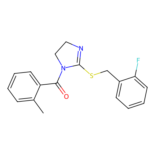 (2-((2-fluorobenzyl)thio)-4,5-dihydro-1H-imidazol-1-yl)(o-tolyl)methanone structure