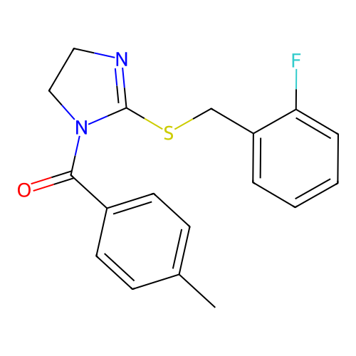(2-((2-fluorobenzyl)thio)-4,5-dihydro-1H-imidazol-1-yl)(p-tolyl)methanone structure