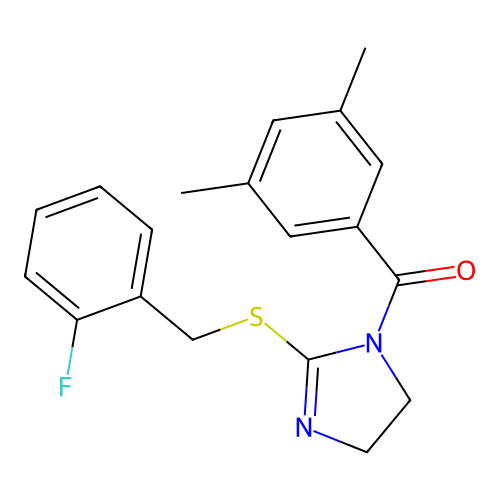 (3,5-dimethylphenyl)(2-((2-fluorobenzyl)thio)-4,5-dihydro-1H-imidazol-1-yl)methanone structure