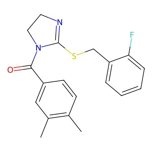 (3,4-dimethylphenyl)(2-((2-fluorobenzyl)thio)-4,5-dihydro-1H-imidazol-1-yl)methanone structure