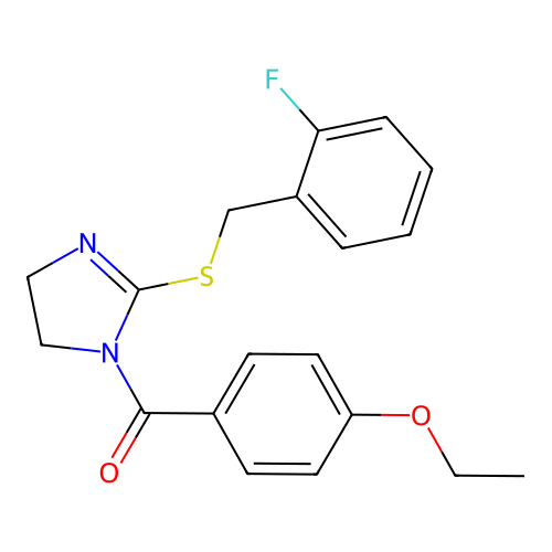 (4-ethoxyphenyl)(2-((2-fluorobenzyl)thio)-4,5-dihydro-1H-imidazol-1-yl)methanone structure