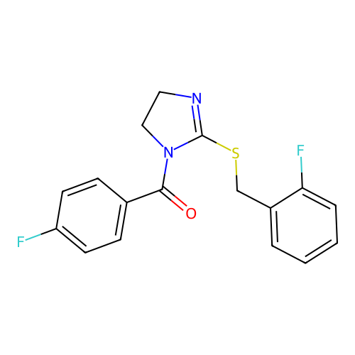 (2-((2-fluorobenzyl)thio)-4,5-dihydro-1H-imidazol-1-yl)(4-fluorophenyl)methanone structure